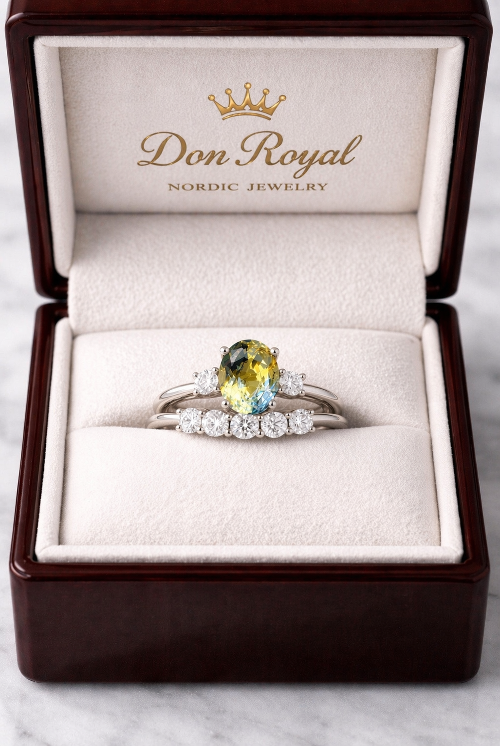 bicolor sapphire diamond gold ring box