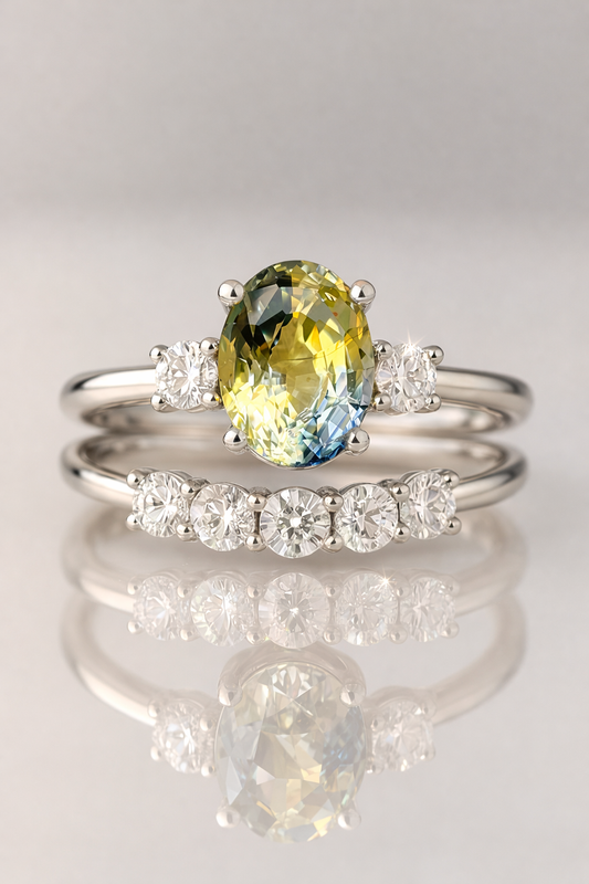 bicolor sapphire diamond white gold ring