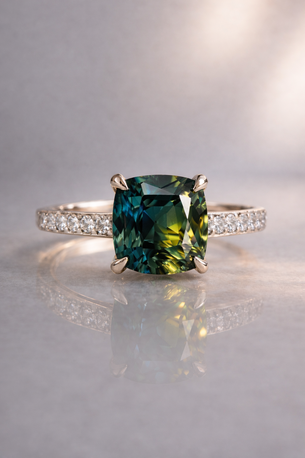 bicolor sapphire diamond white gold ring