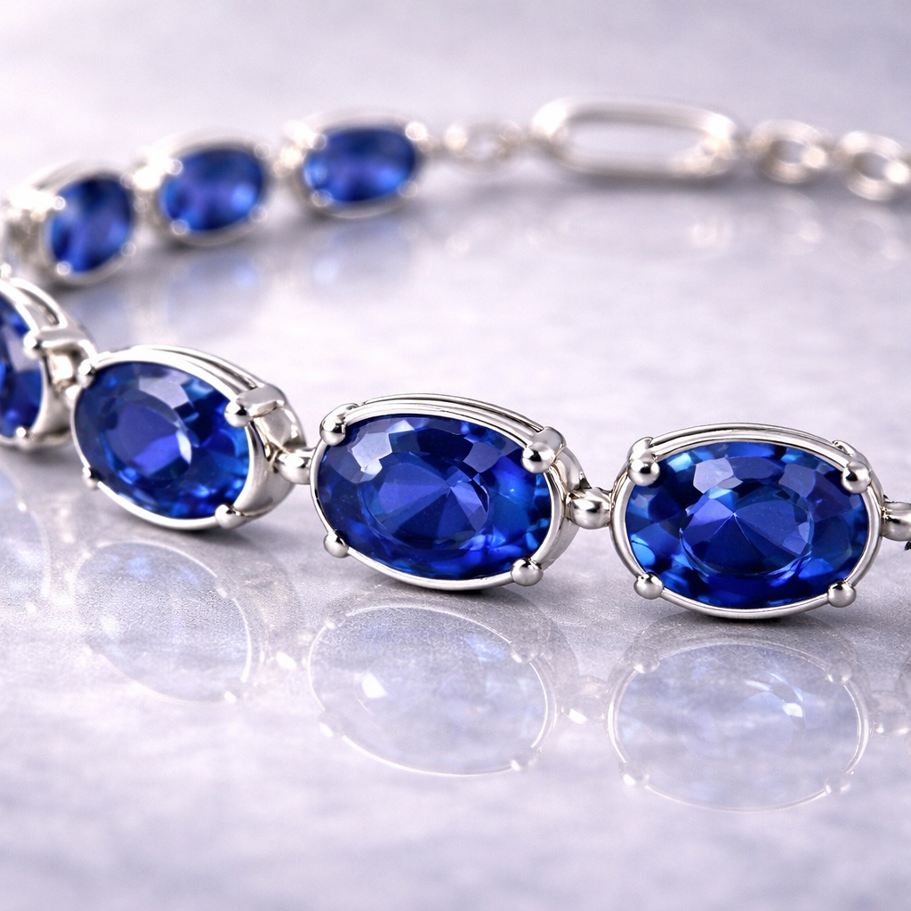 blue sapphire white gold bracelet macro