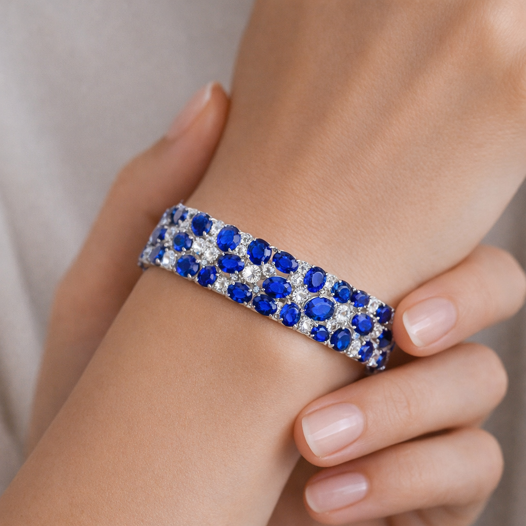 blue sapphire diamond white gold bracelet model