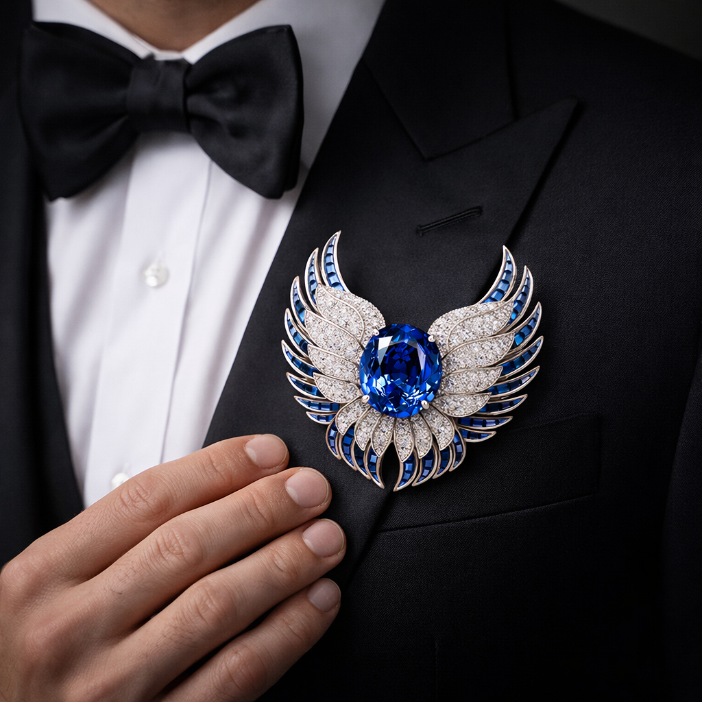 royal blue sapphire diamond brooch model