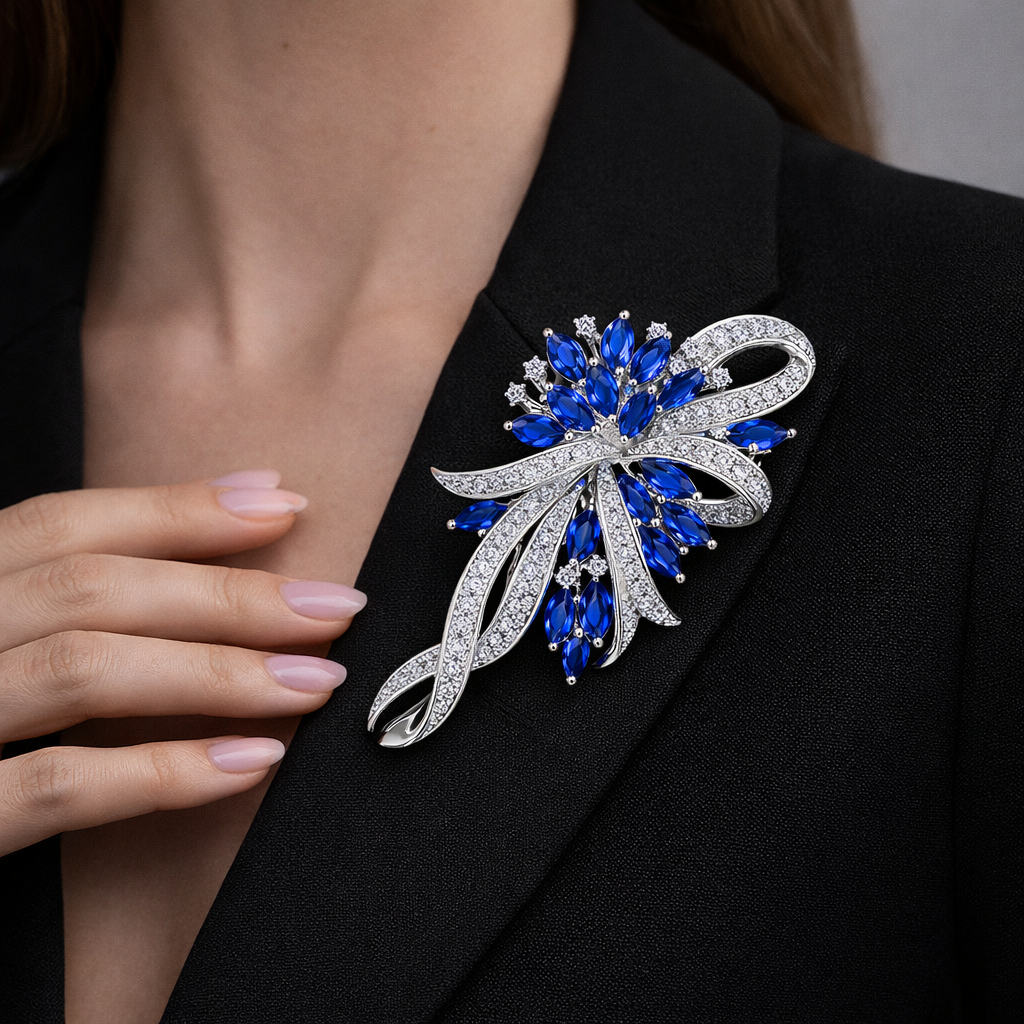 blue sapphire diamond brooch model