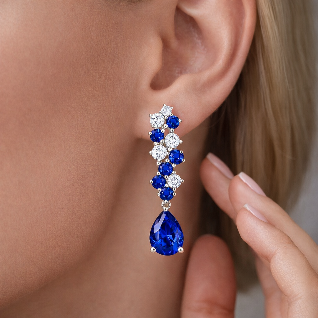 blue sapphire diamond white gold earrings model