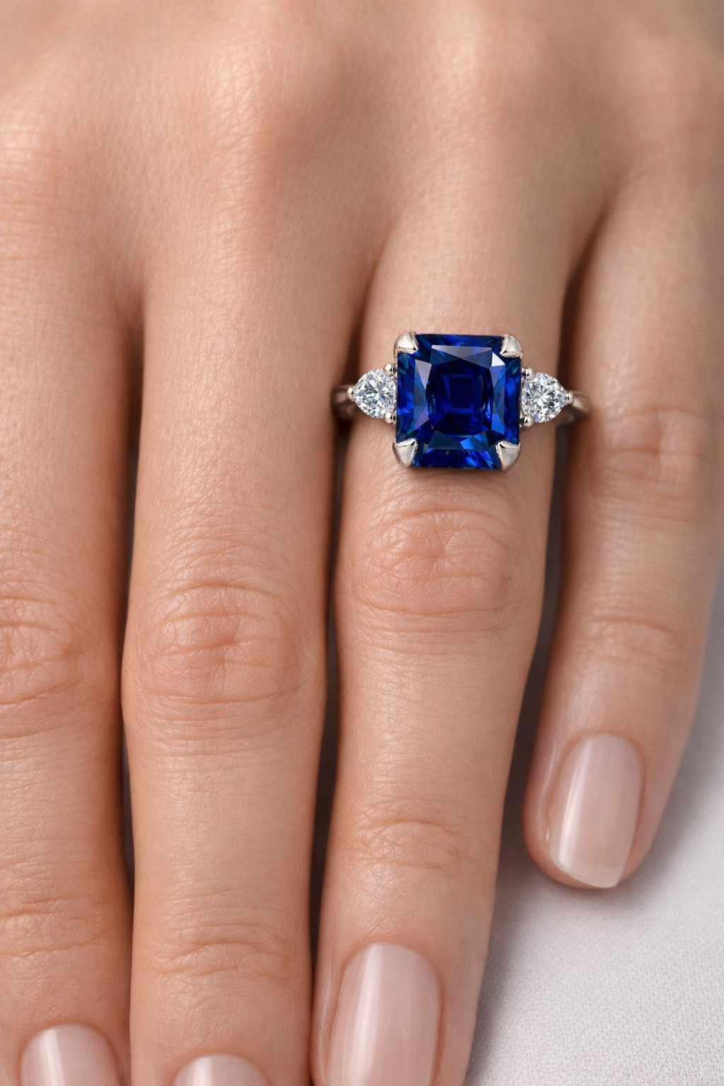 blue sapphire diamond white gold ring