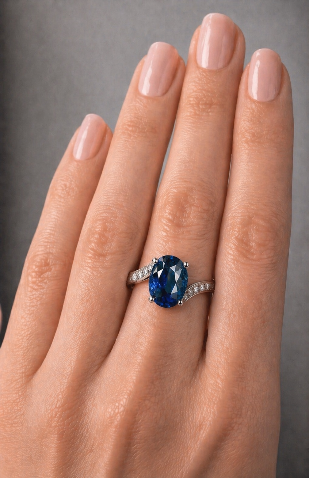 blue sapphire diamond ring 1.55 ct in white gold
