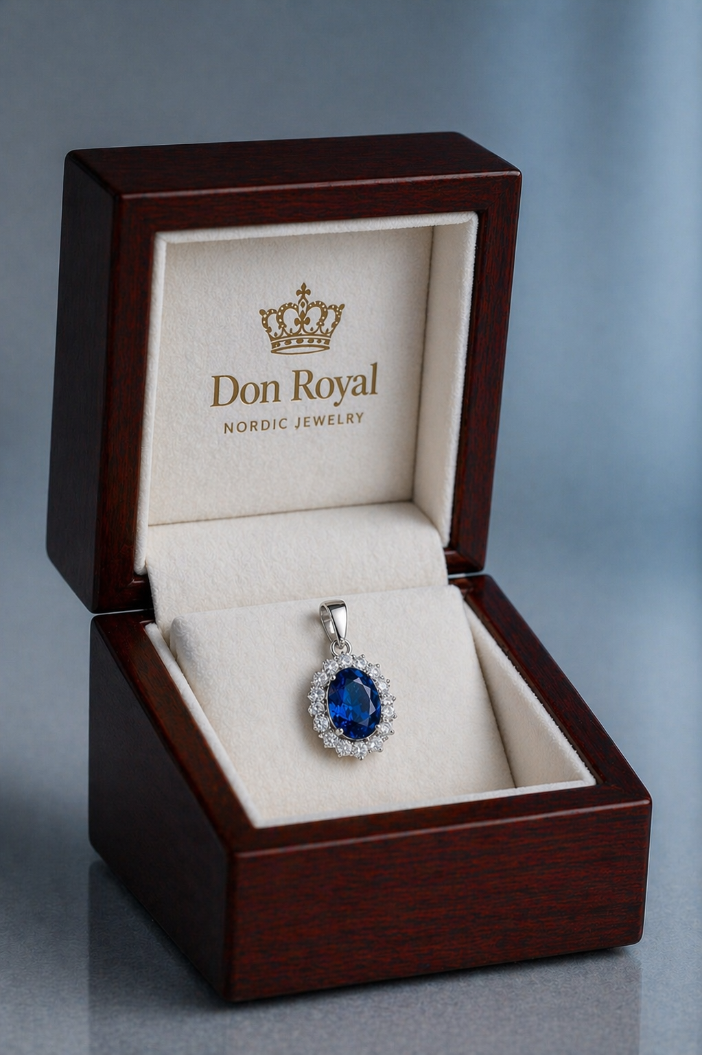vivid blue sapphire halo diamond white gold pendant for necklace