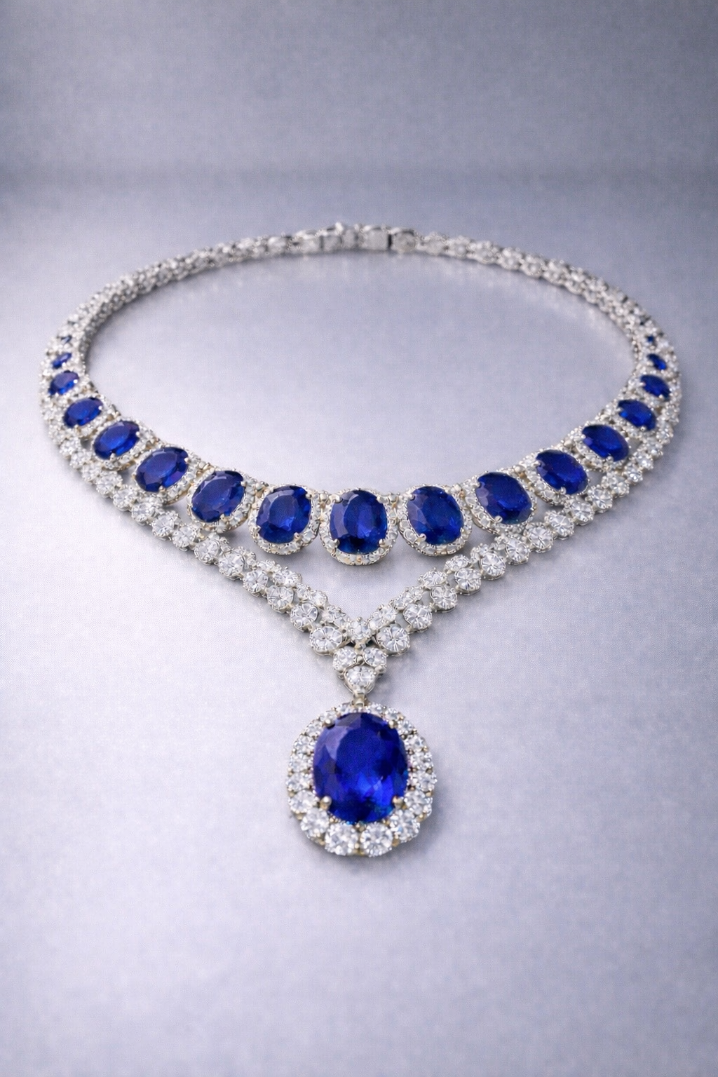 blue sapphire diamond white gold necklace