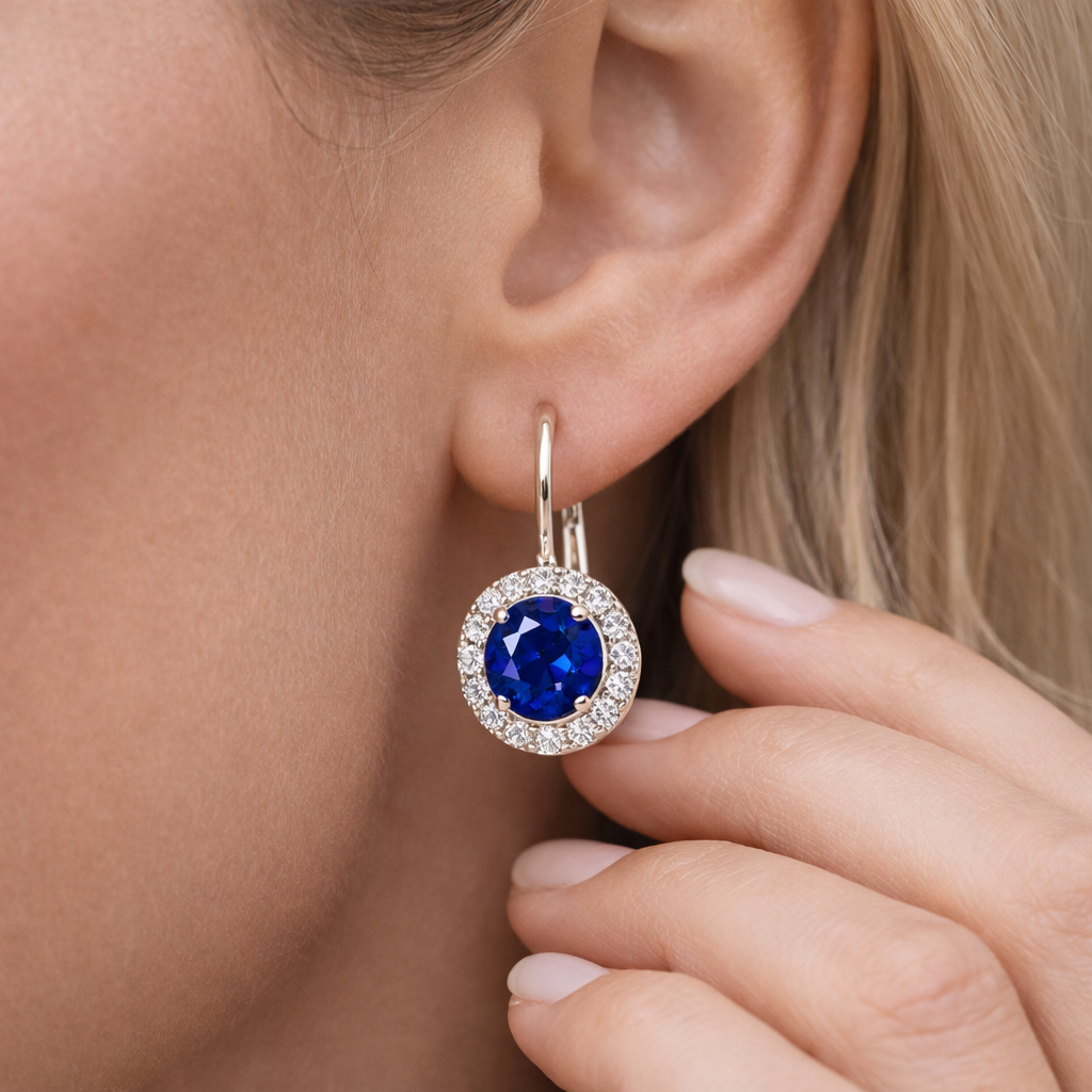 blue sapphire diamond white gold earrings model