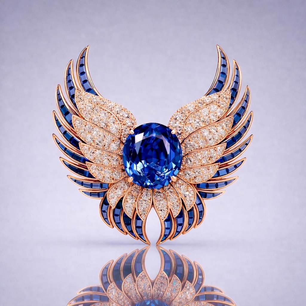 royal blue sapphire diamond rose gold brooch