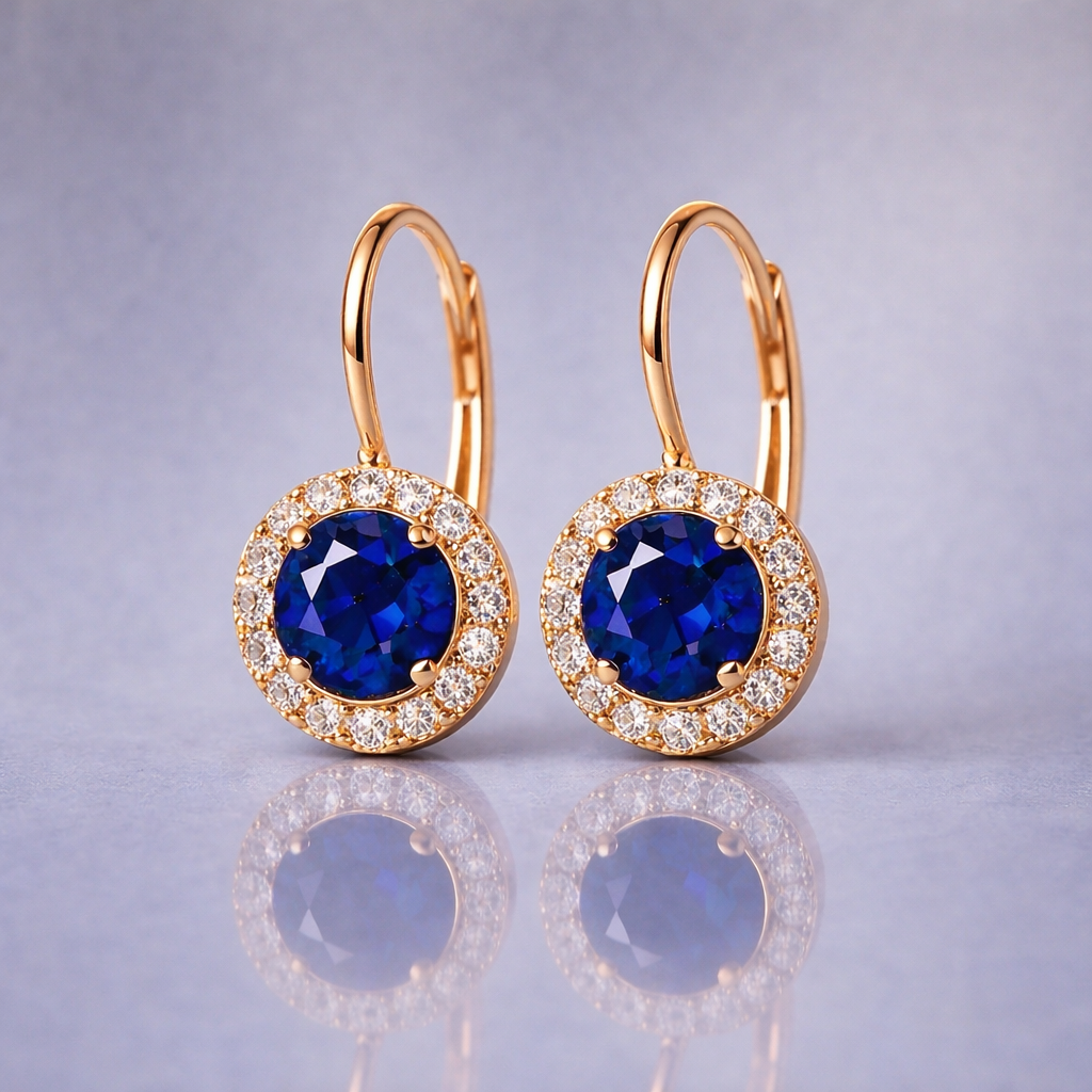 blue sapphire diamond rose gold earrings