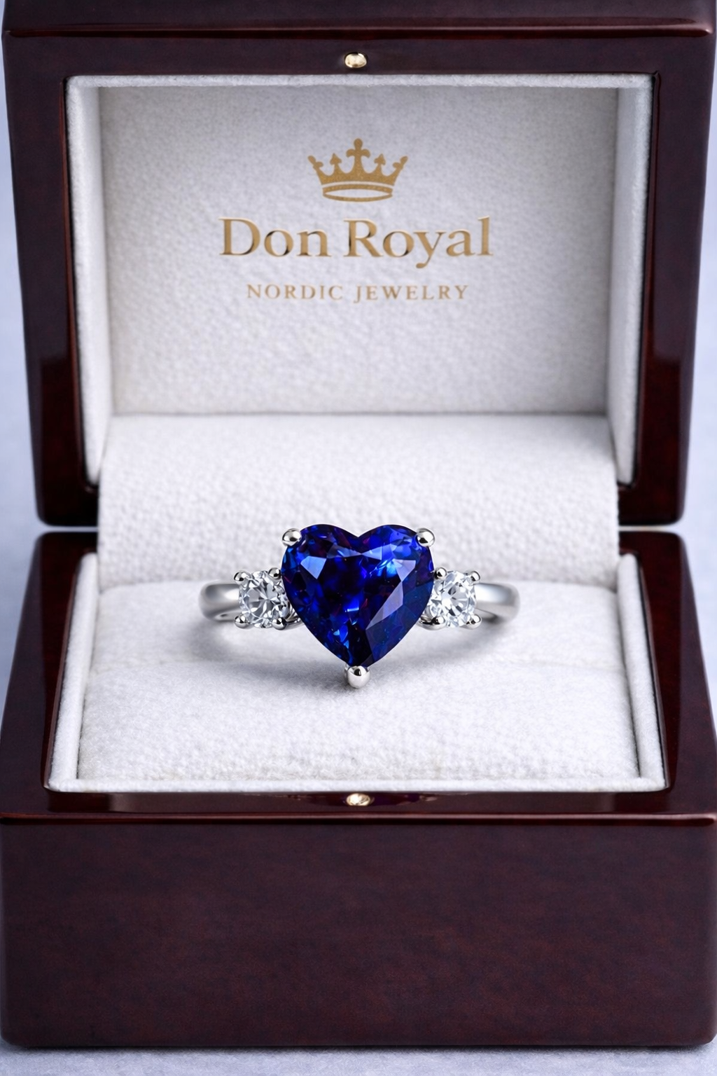 Eternal Heart sapphire and diamond heart-shaped ring in platinum, timeless Nordic luxury