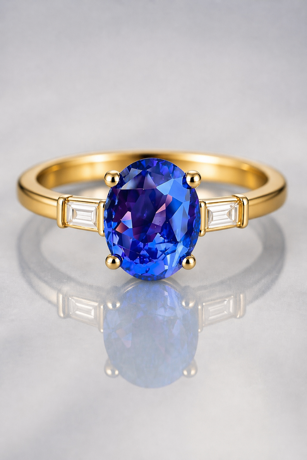 blue sapphire diaomod yellow gold ring
