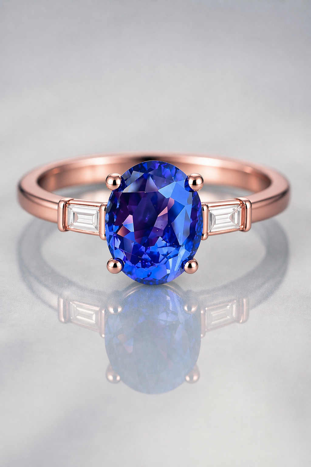 blue sapphire diaomod rose gold ring