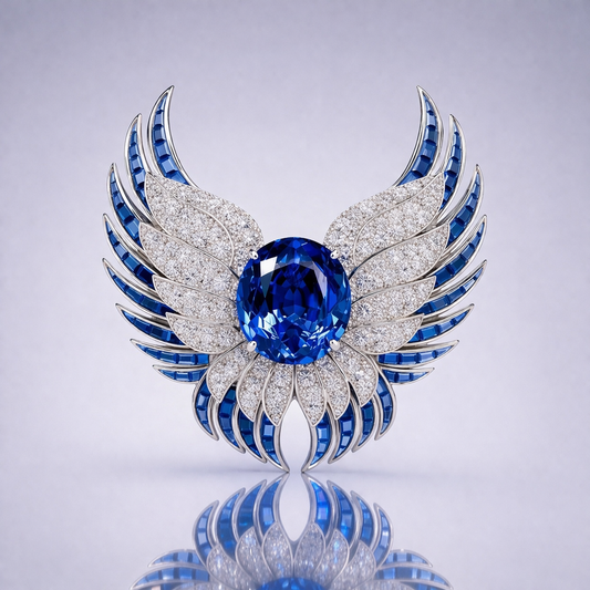 royal blue sapphire diamond white gold brooch