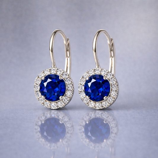blue sapphire diamond white gold earrings