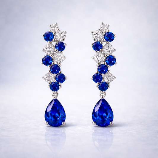 blue sapphire diamond white gold earrings