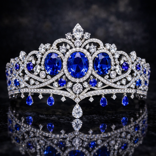 blue sapphire diamond white gold tiara