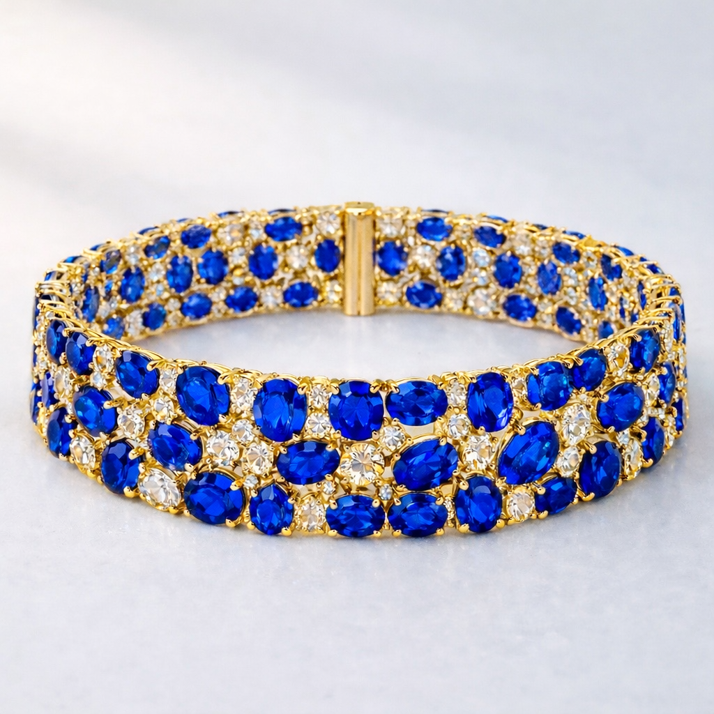 blue sapphire diamond yellow gold bracelet