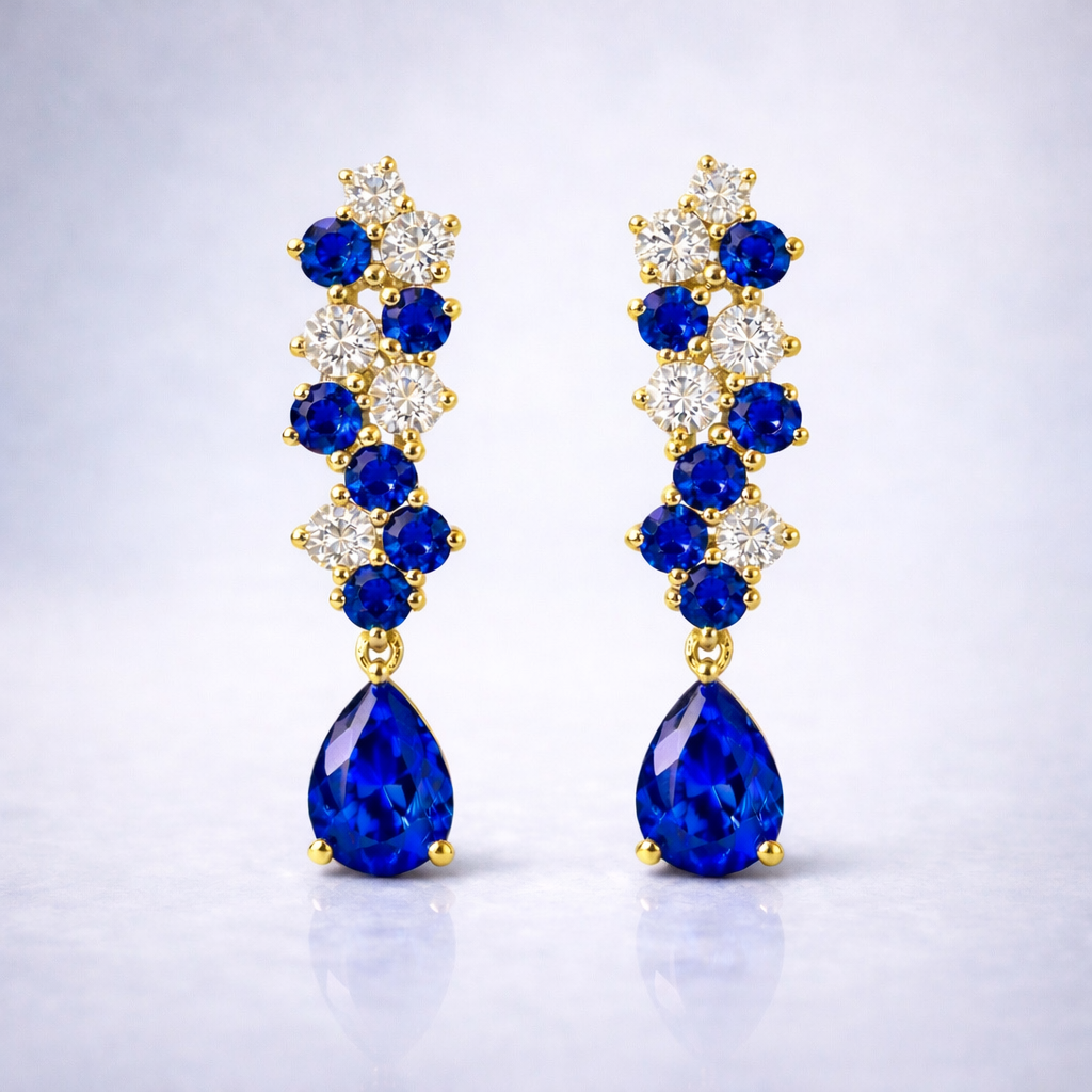 blue sapphire diamond yellow gold earrings