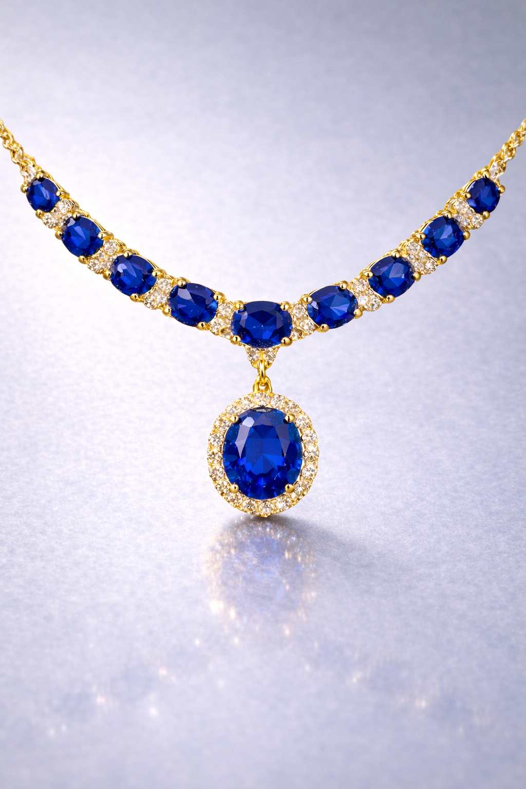 blue sapphire diamond yellow gold necklace