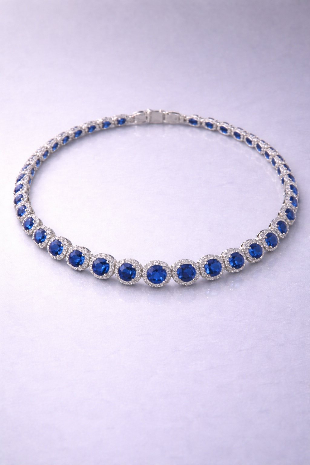 blue sapphire halo diamond white gold tennis necklace