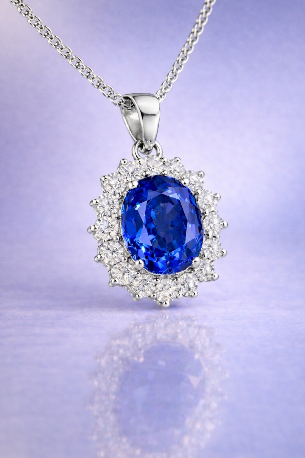 vivid blue sapphire halo diamond white gold pendant for necklace macro
