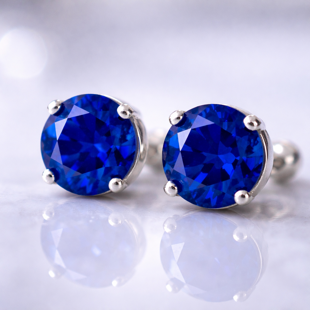 blue sapphire platinum earrings macro