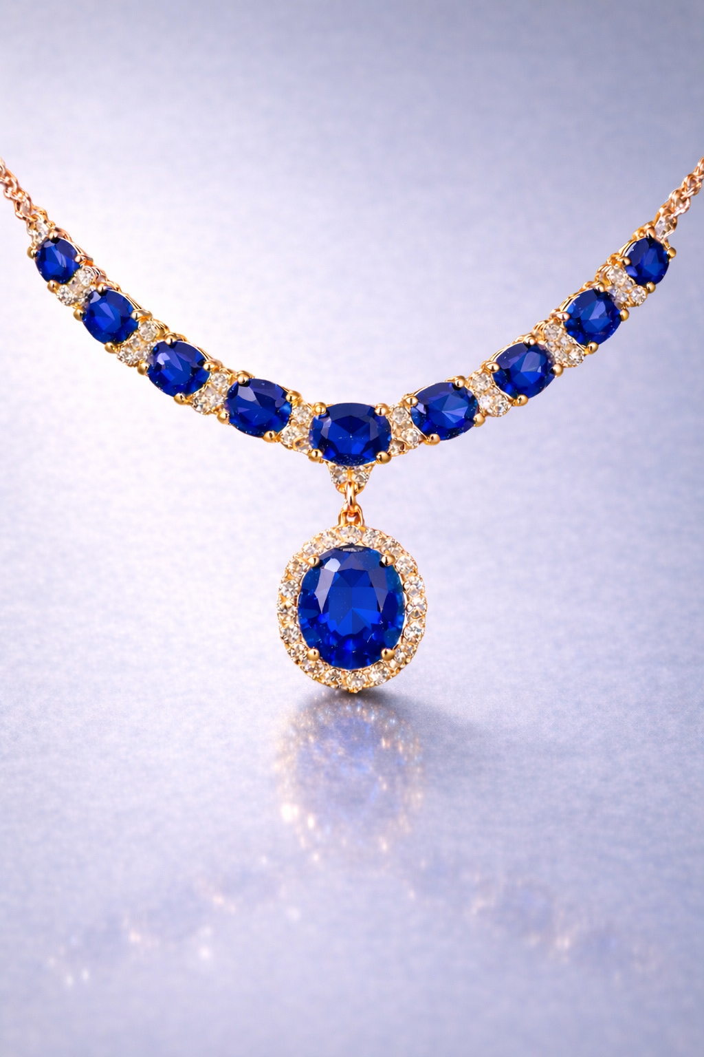 blue sapphire diamond rose gold necklace