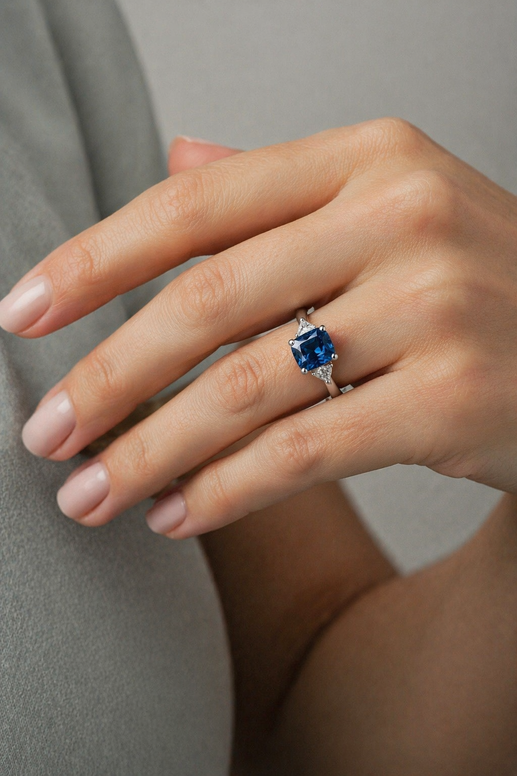 blue spinel diamond trilogy gold ring model