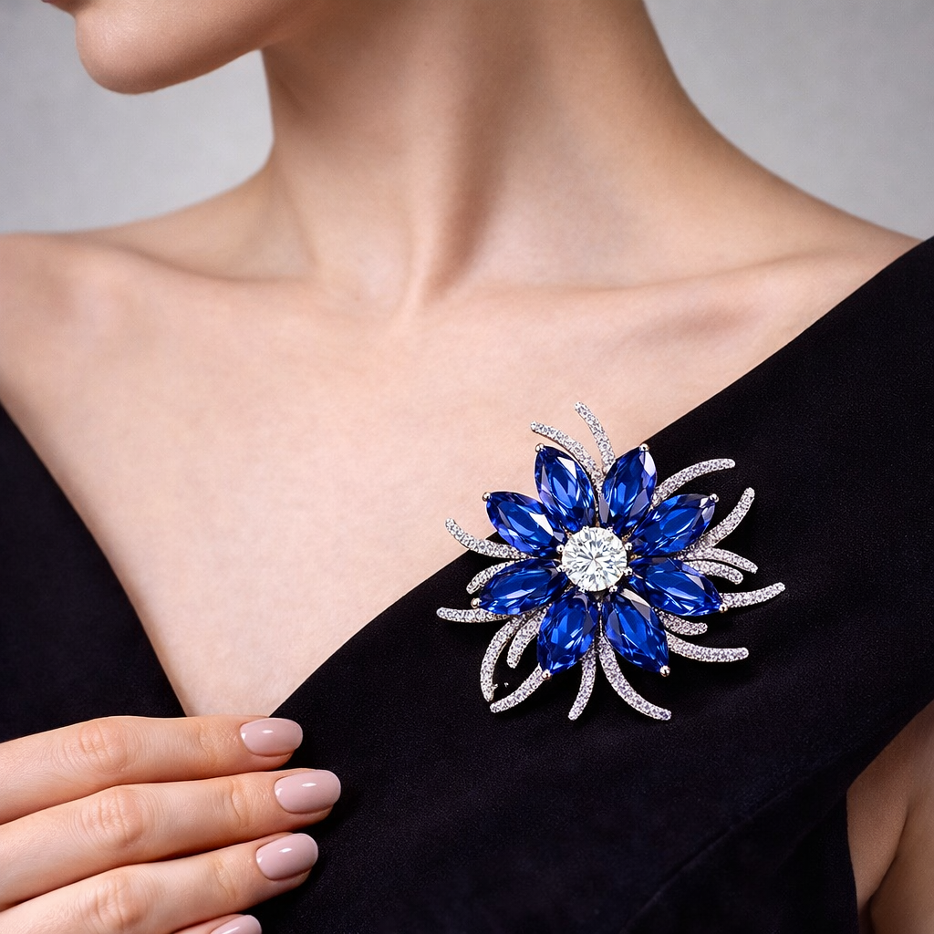 blue sapphire diamond brooch moel