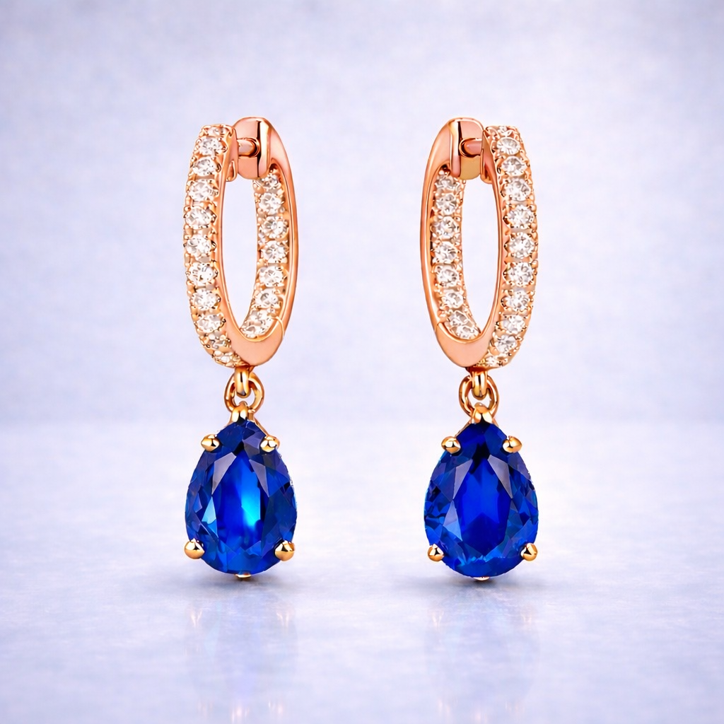 blue sapphire diamonf rose gold hoop earrings