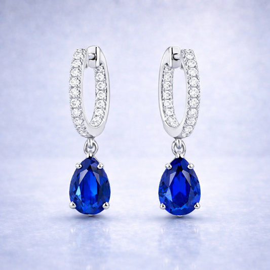 blue sapphire diamonf white gold hoop earrings