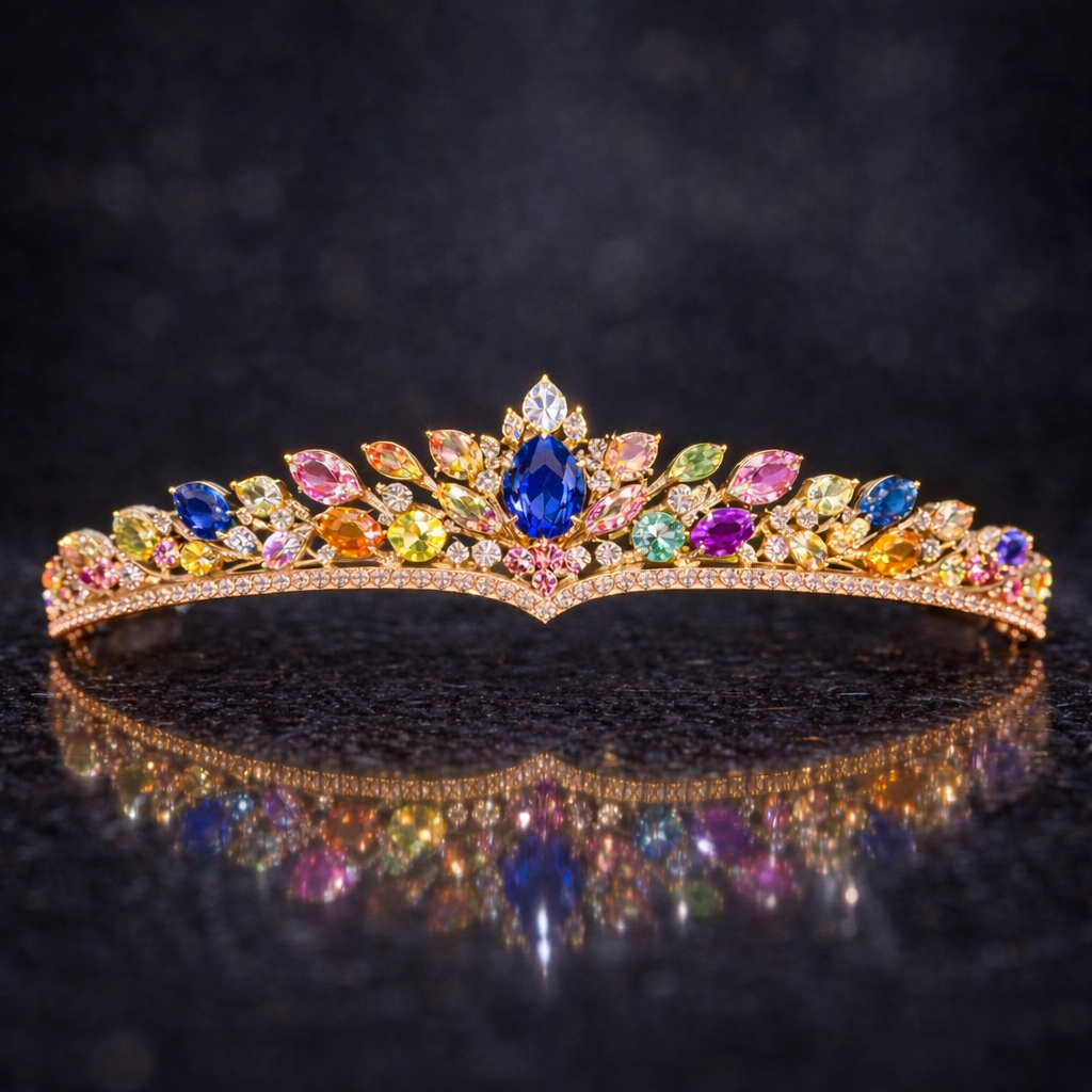 multicolor sapphire diamond rose gold tiara