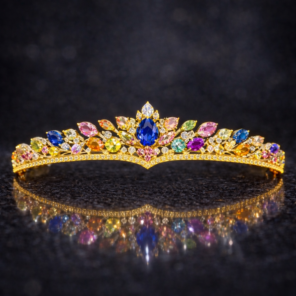 multicolor sapphire diamond yellow gold tiara