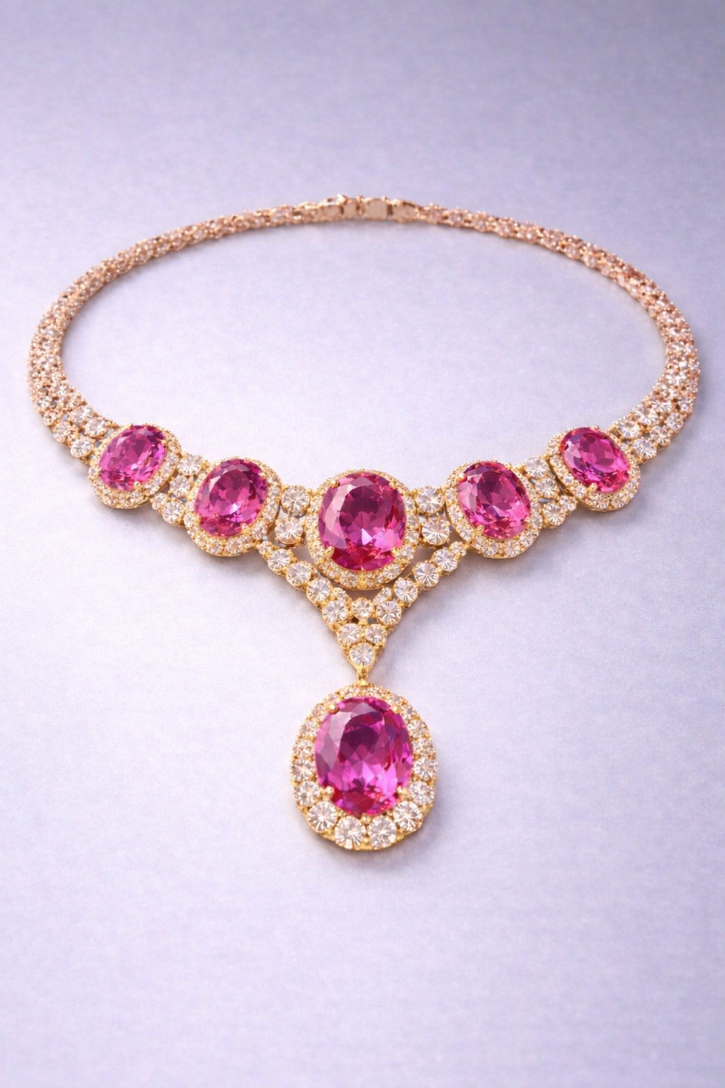 pink sapphire diamond rose gold necklace