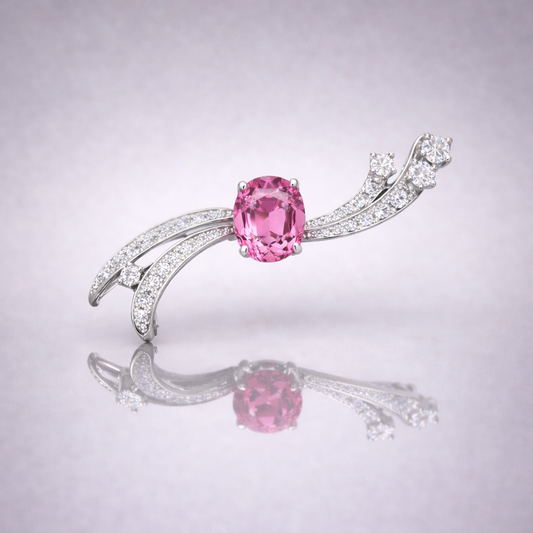 pink sapphire diamond white gold brooch