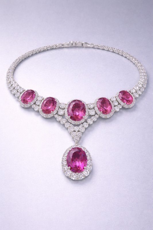pink sapphire diamond white gold necklace