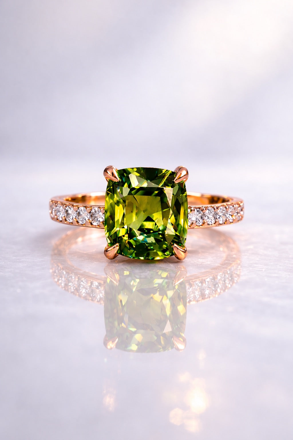 Natural unheated bicolor sapphire and diamond ring in rose gold