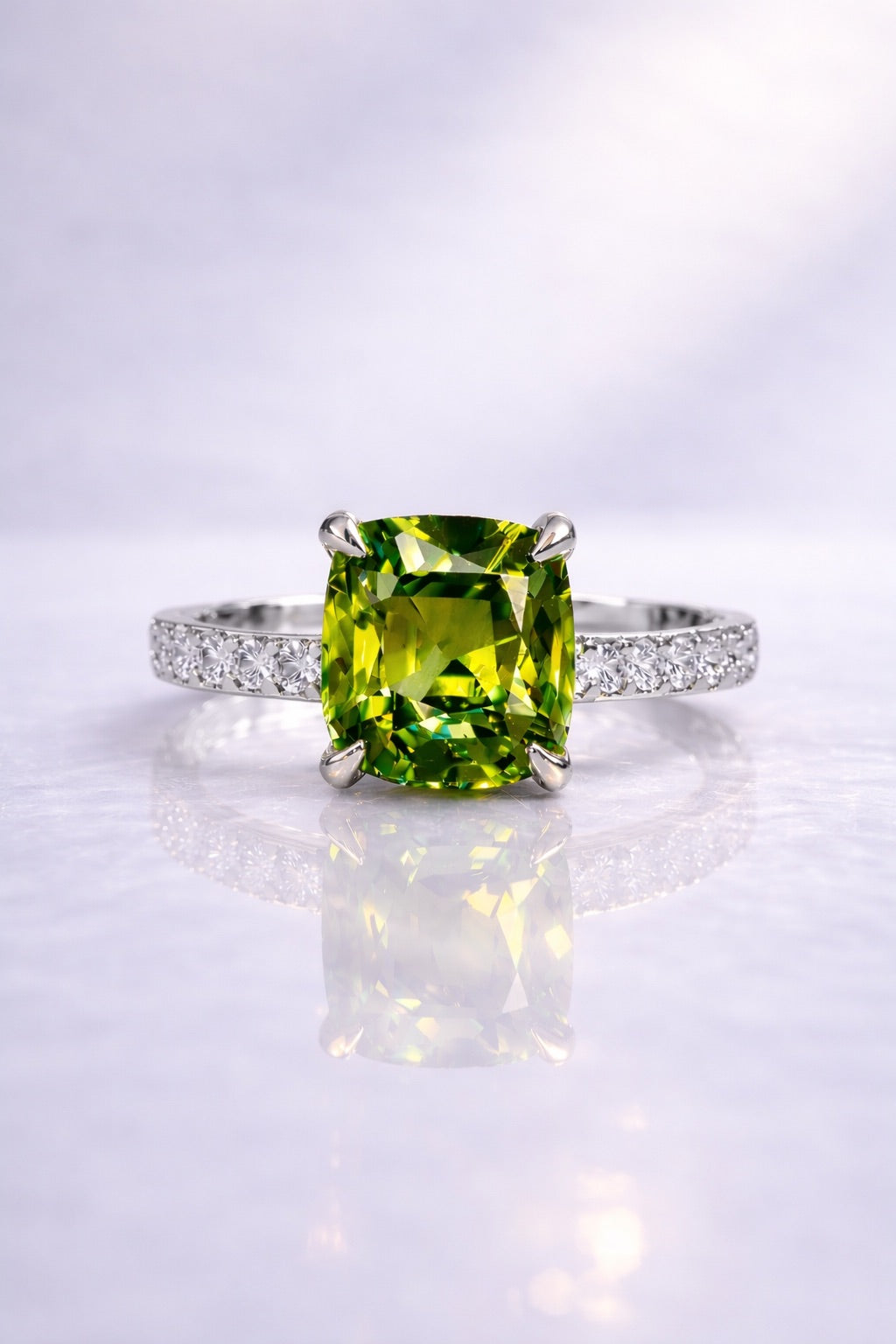 Natural unheated bicolor sapphire and diamond ring in white gold