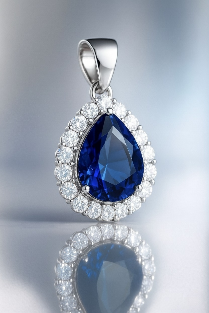 GIA certified blue sapphire halo diamond white gold pendant for necklace