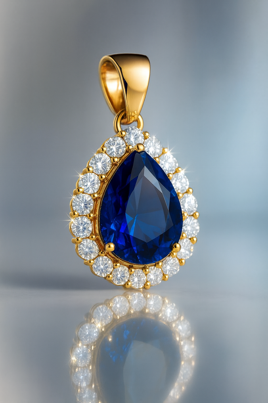 GIA certified blue sapphire halo diamond yellow gold pendant for necklace