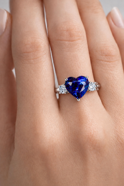 Eternal Heart blue sapphire diamond three-stone gold ring model
