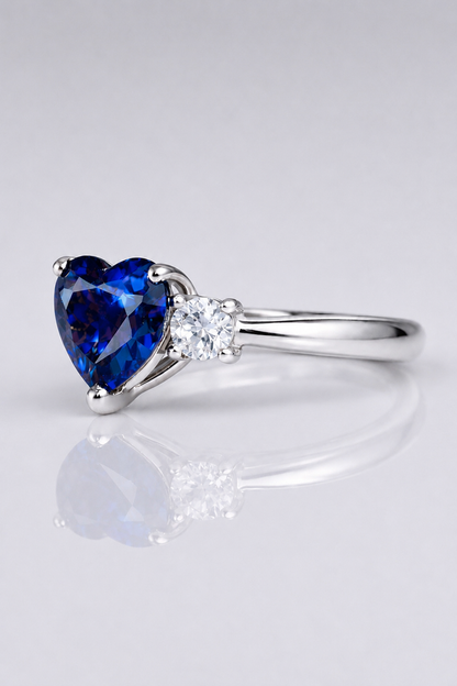 Eternal Heart blue sapphire diamond three-stone platinum ring
