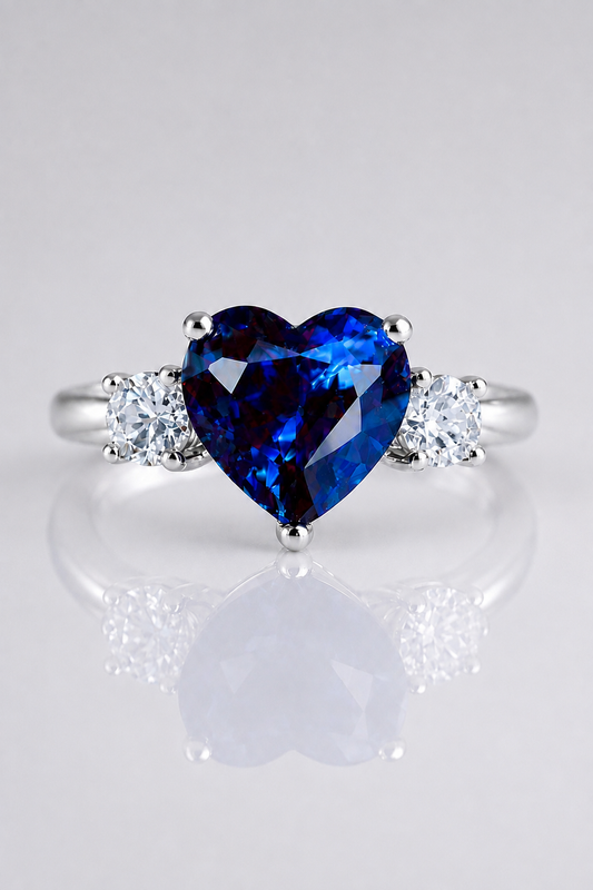 Eternal Heart blue sapphire diamond three-stone white gold ring