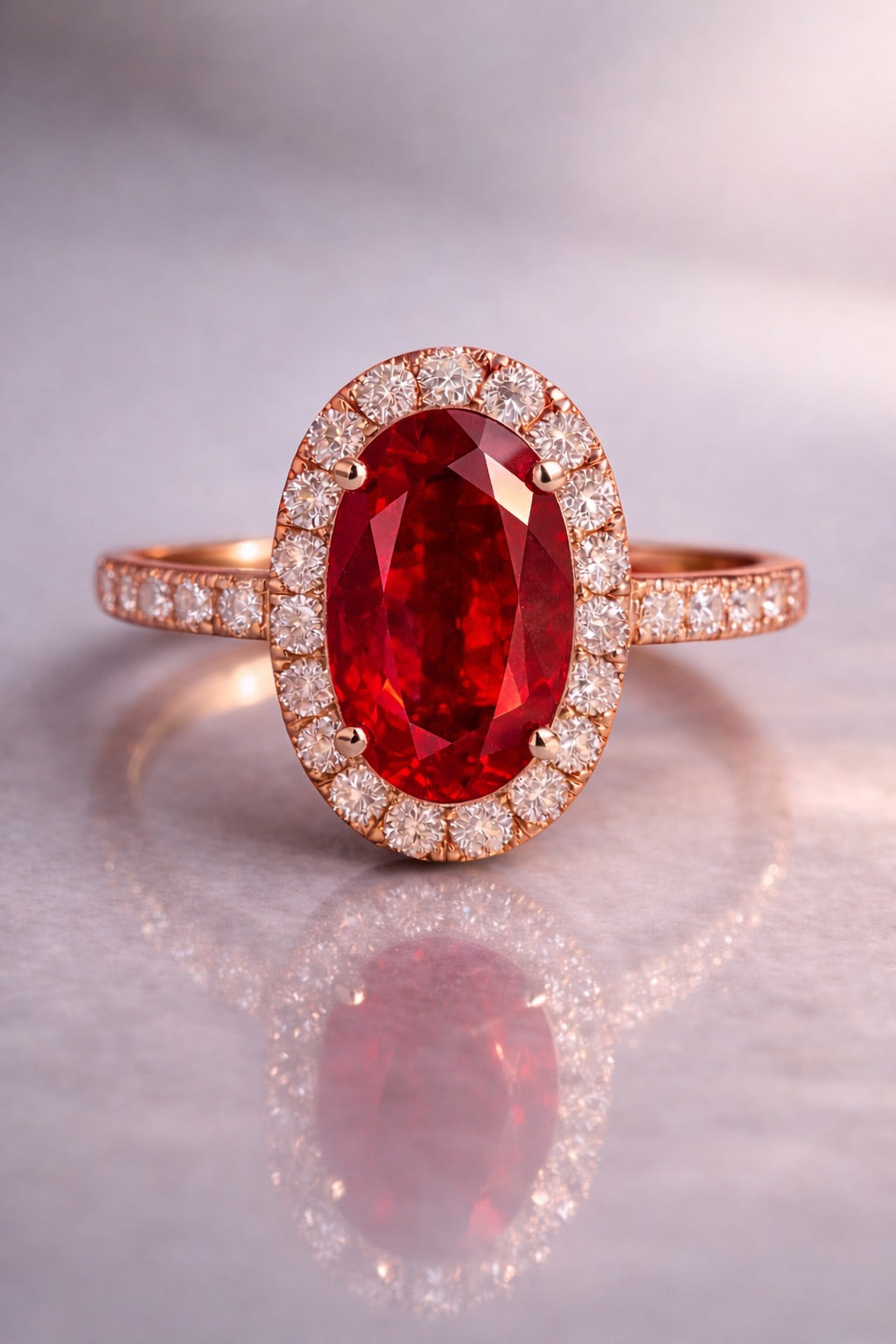 ruby diamond halo rose gold ring