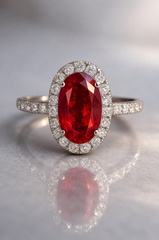 ruby diamond halo white gold ring