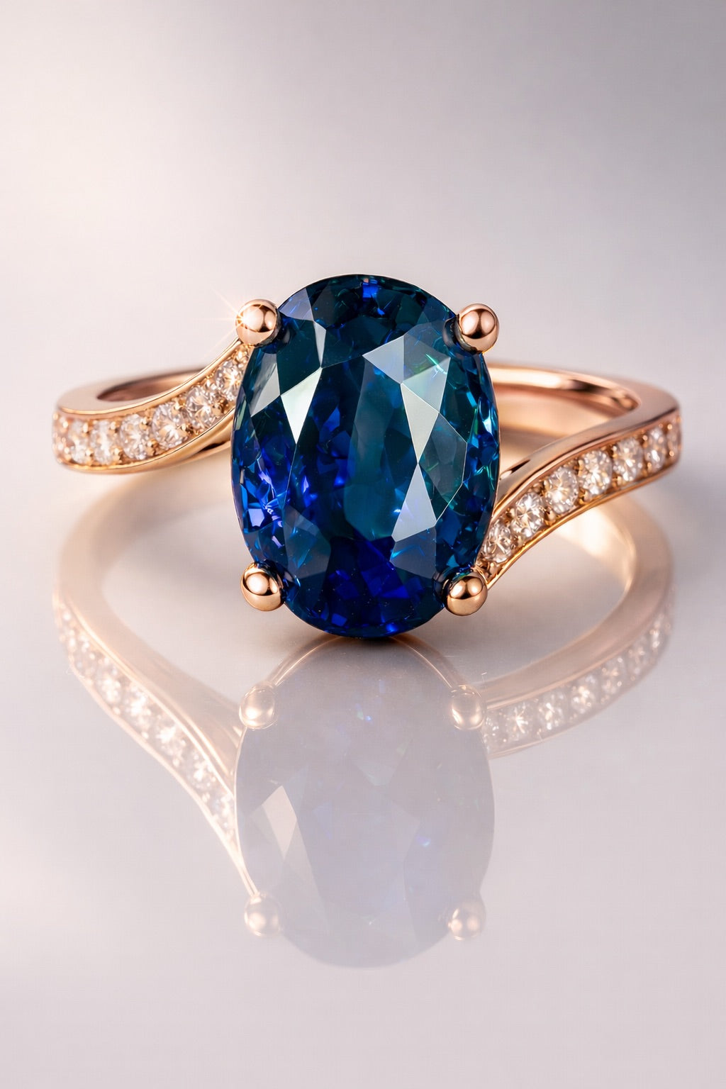 Royal Blue sapphire diamond ring 1.55 ct in rose gold