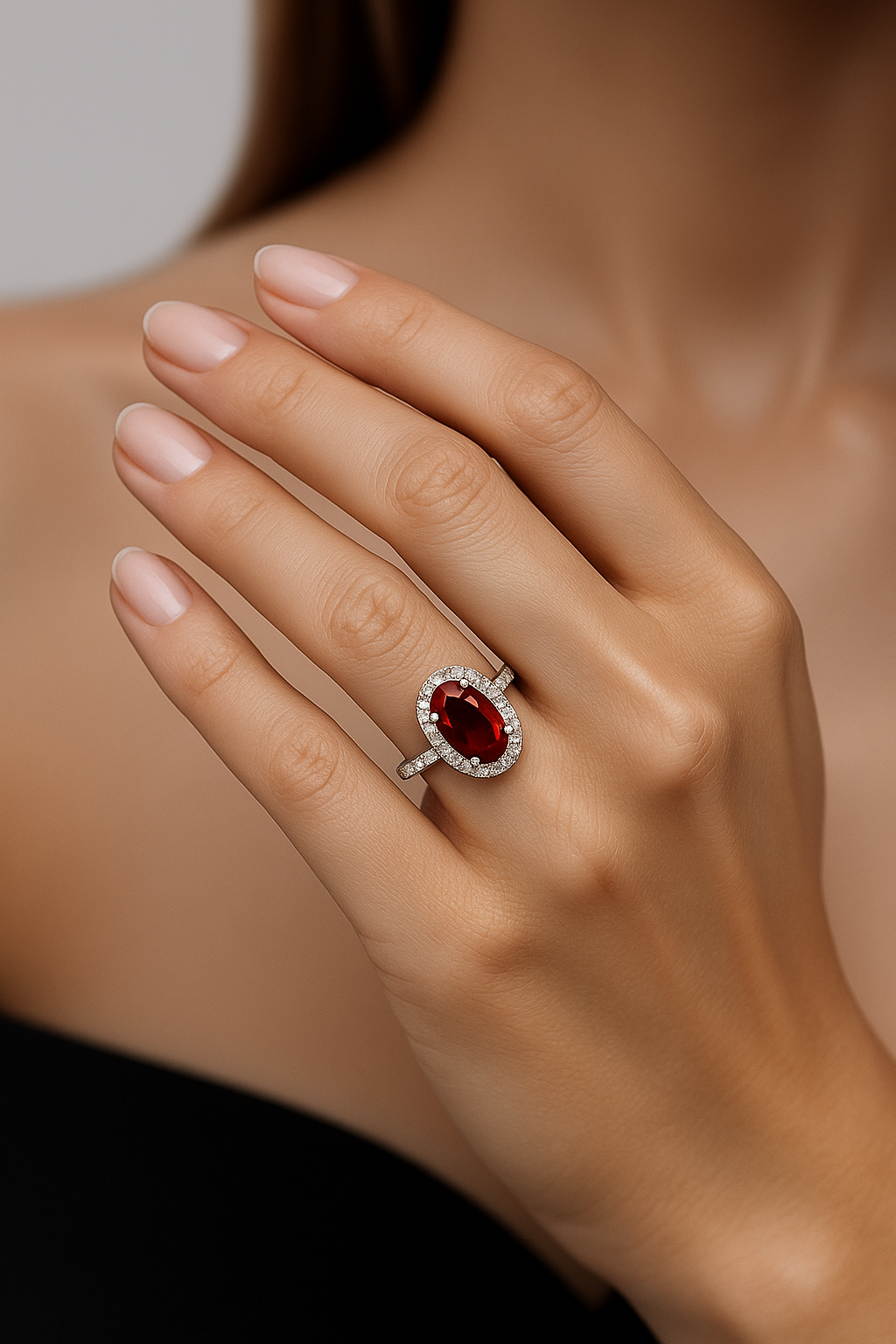 natural unheated red ruby diamond halo gold ring model