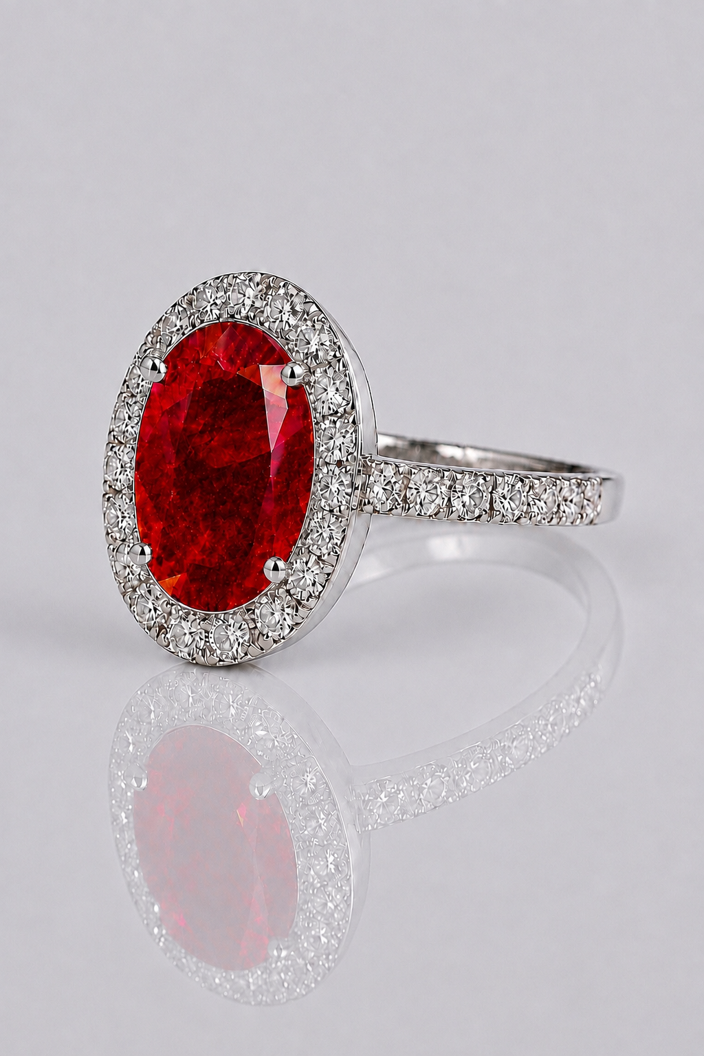 natural unheates red ruby diamond halo platinum ring